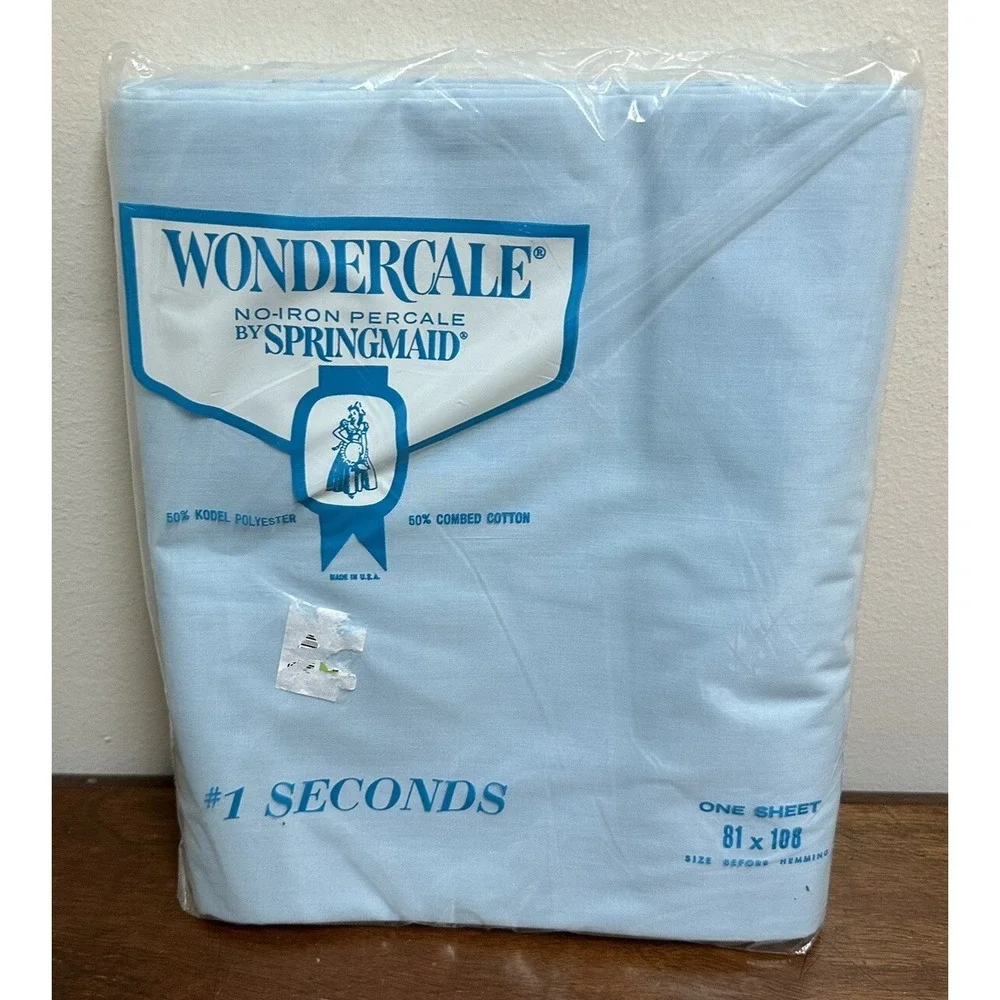 Vtg Wondercale No Iron Percale Blue Full Flat Sheet Made USA NEW NOS